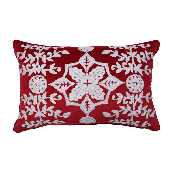 Red Snowflakes and Berries Lumbar Pillow, image 1