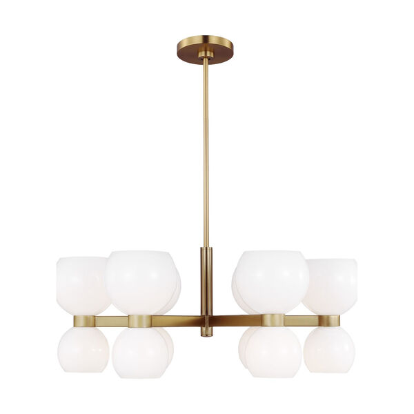 Londyn Burnished Brass 12-Light Chandelier with Milk White Shade, image 1