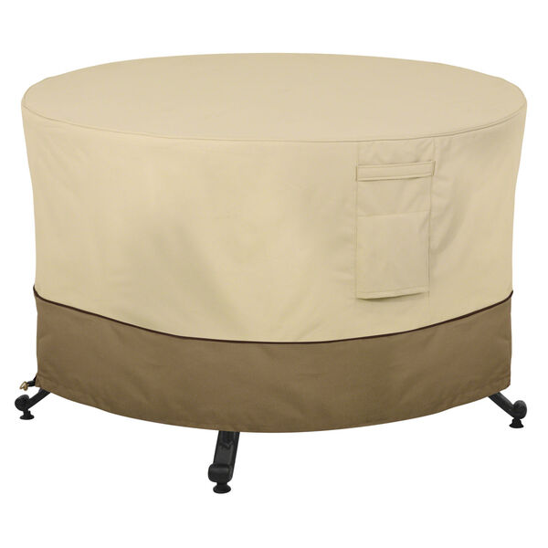 Ash Beige and Brown Round Fire Pit Table Cover, image 1
