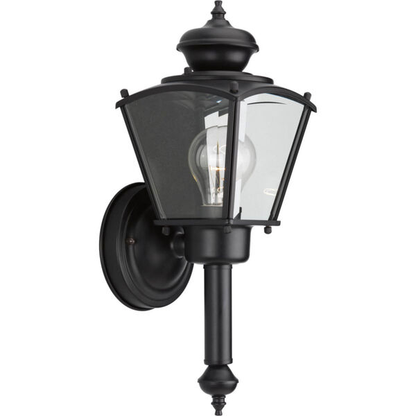 BrassGUARD Lantern Black One-Light Outdoor Wall Sconce with Clear beveled Glass, image 1