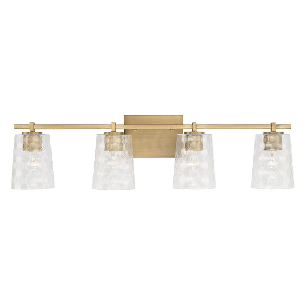 Burke Aged Brass Four-Light Bath Vanity with Clear Honeycomb Glass Shades, image 2