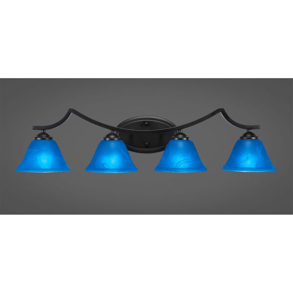 Zilo Matte Black Four-Light Bath Vanity with Blue Italian Glass, image 2