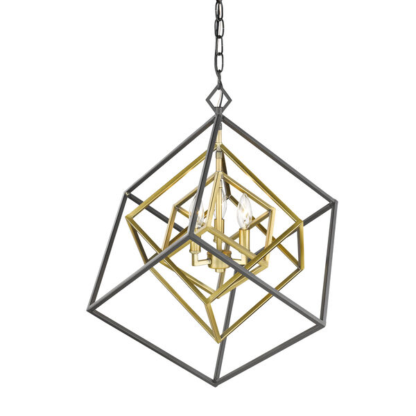 Euclid Olde Brass and Bronze Three-Light Chandelier, image 2