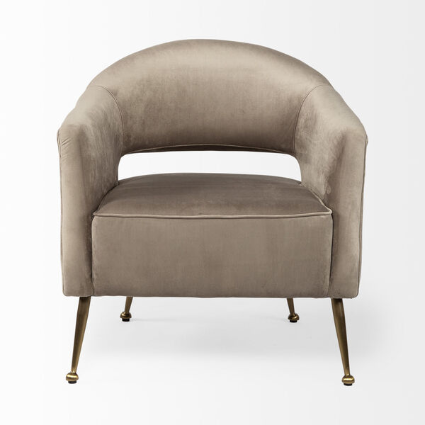 Giles Taupe and Brass Velvet Wrapped Arm Chair, image 2