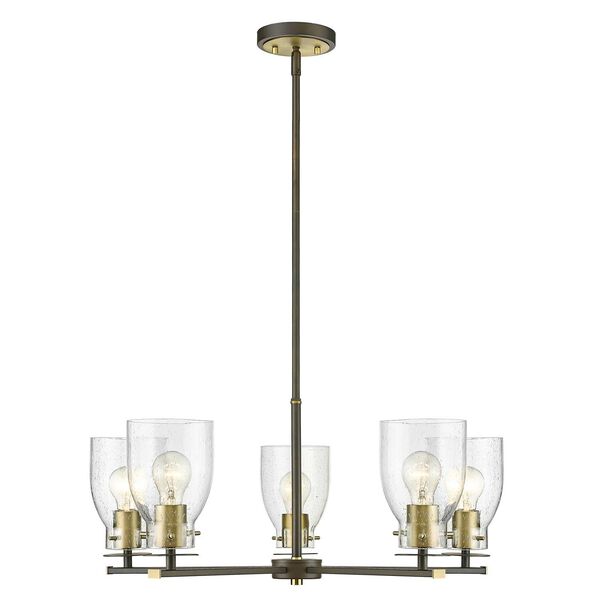 Shelby Oil Rubbed Bronze and Antique Brass Five-Light Chandelier with Clear Seedy Glass, image 1