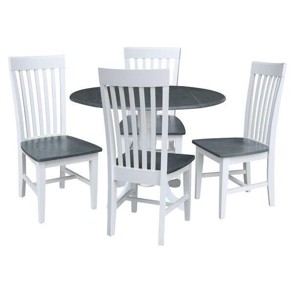 White and Heather Gray 42-Inch Dual Drop Leaf Dining Table with Four Slat Back Chairs, Five-Piece, image 1