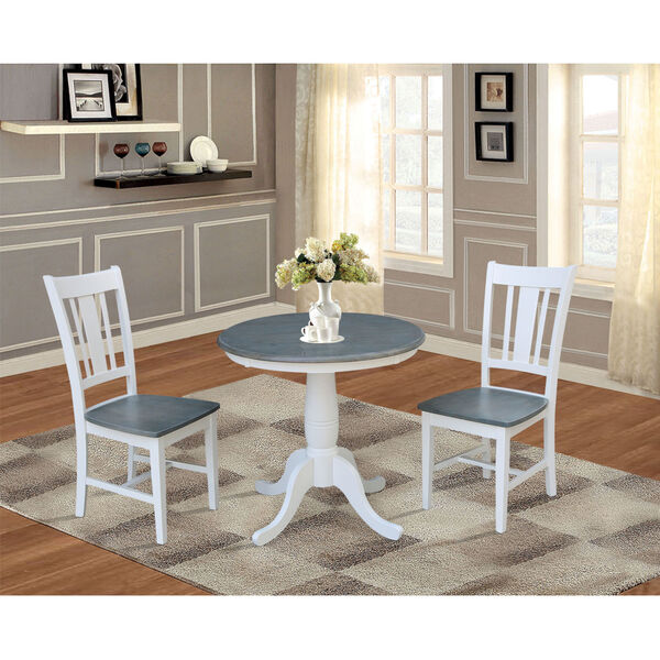 San Remo White and Heather Gray 30-Inch Round Top Pedestal Table With Chairs, Three-Piece, image 2
