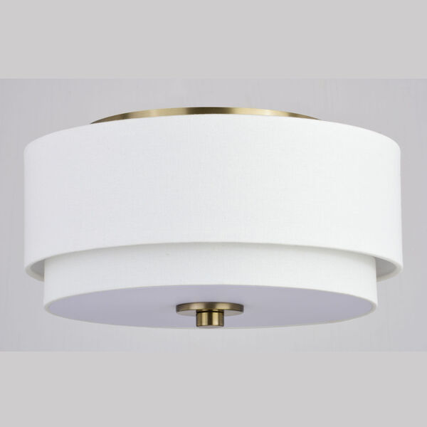 Burnaby Matte Brass 13-Inch Two-Light Flush Mount with White Fabric Drum Shade, image 5