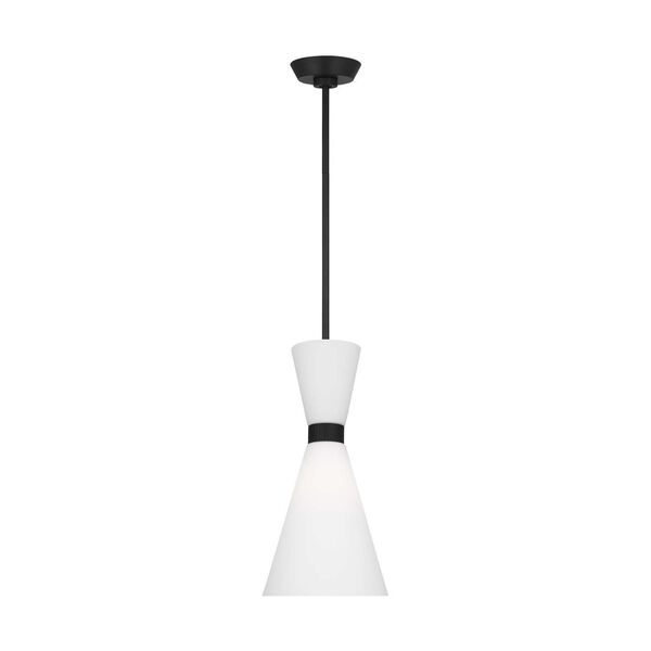 Belcarra Midnight Black One-Light Small Mini Pendant with Etched White Glass by Drew and Jonathan, image 1