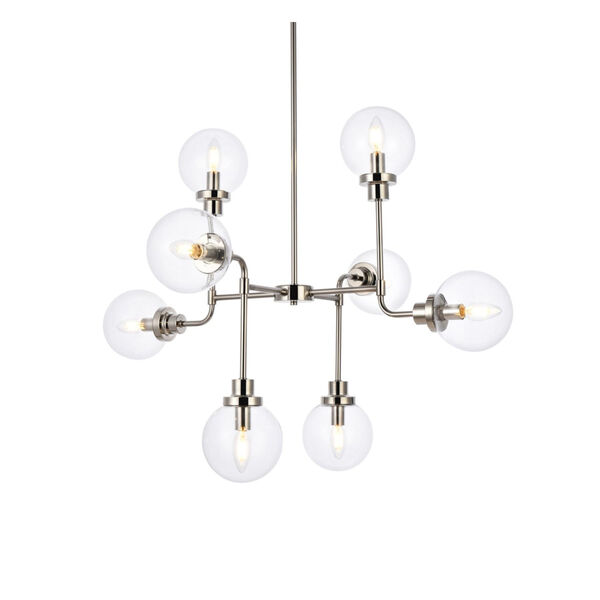 Hanson Polished Nickel and Clear Shade Eight-Light Pendant, image 3