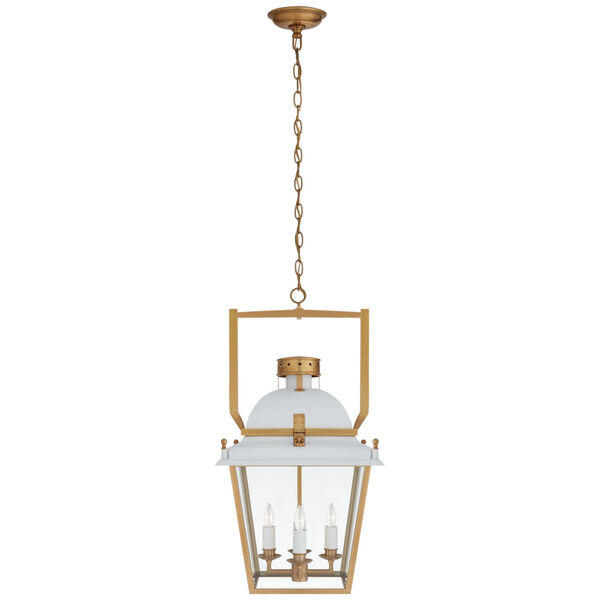 Coventry Small Lantern in Matte White and Antique-Burnished Brass with Clear Glass by Chapman  and  Myers, image 1
