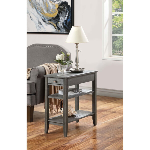 American Heritage Dark Gray Wirebrush 11-Inch Three Tier End Table With Drawer, image 1