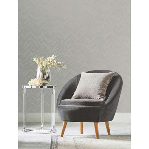 Polished Chevron Taupe and Silver Wallpaper, image 1