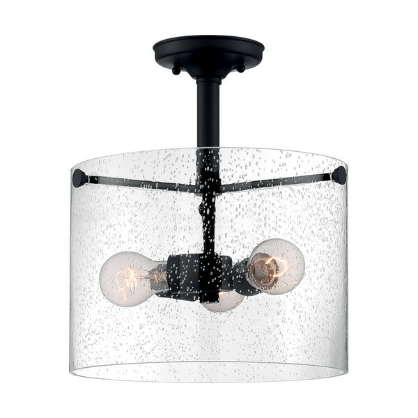 Bransel Matte Black Three-Light Semi-Flush Mount with Clear Seeded Glass, image 3