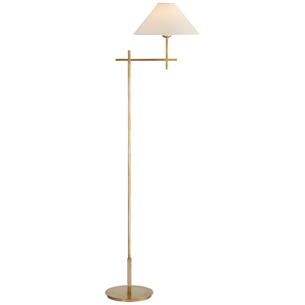 Hackney Bridge Arm Floor Lamp in Hand-Rubbed Antique Brass with Natural Paper Shade by J. Randall Powers, image 1