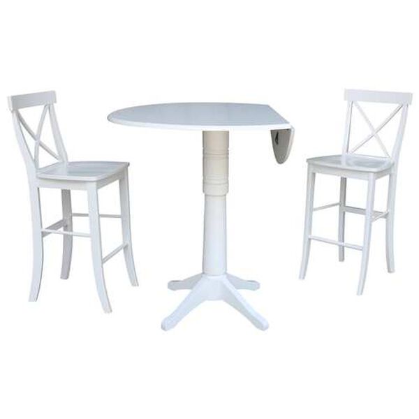 White Round Bar Height Drop Leaf Table with Stools, 3-Piece, image 1