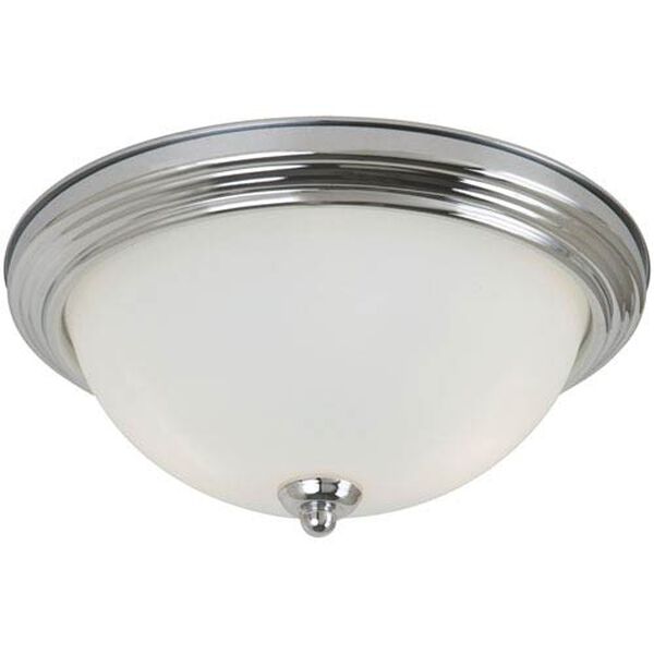 Chrome One Light Fixture Flush Mount with Satin Etched Glass, image 1