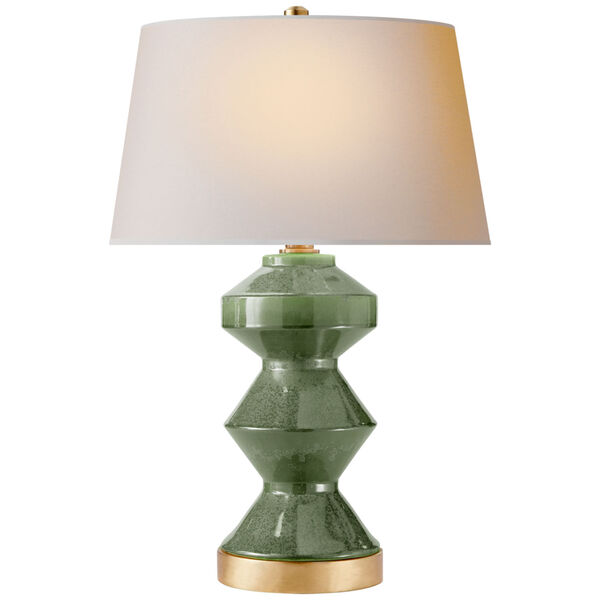 Weller Zig-Zag Table Lamp in Shellish Kiwi with Natural Paper Shade by Chapman and Myers, image 1