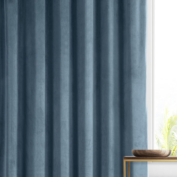 Signature Oxford Blue Plush Velvet Hotel Blackout Single Panel Curtain, image 6