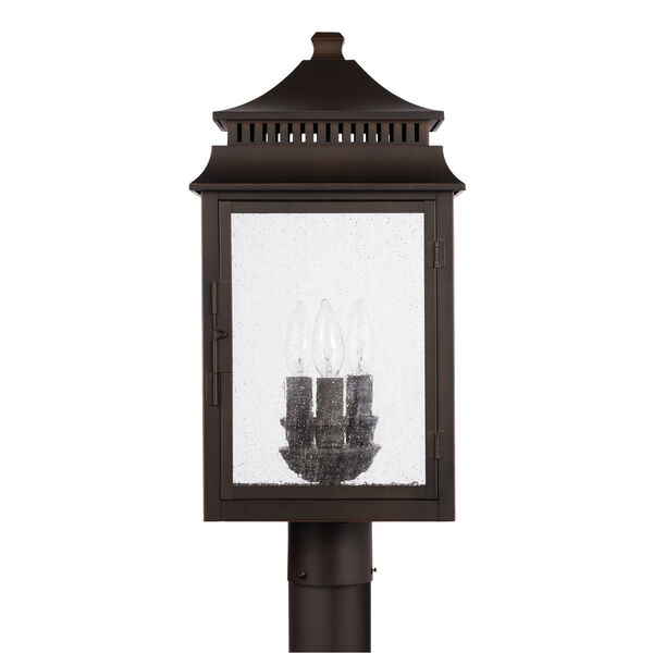 Sutter Creek Oiled Bronze Three-Light Outdoor Post Mount with Antiqued Water Glass, image 1