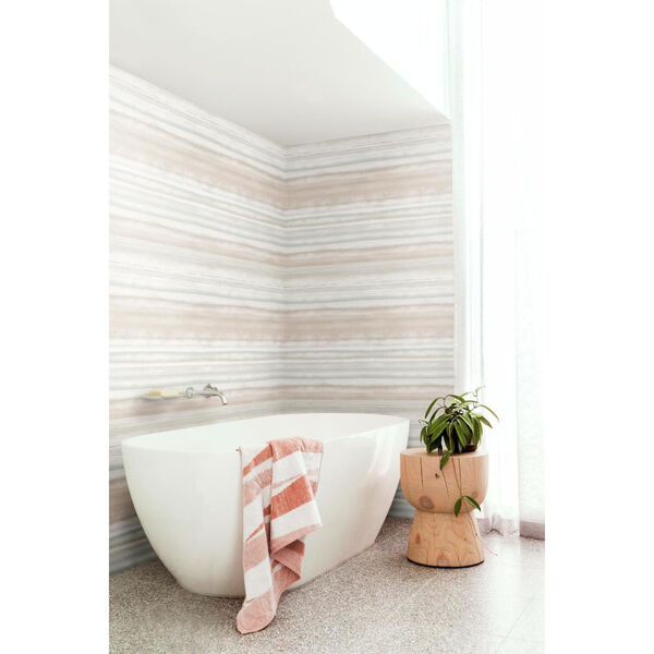 Impressionist Pink and Beige Fleeting Horizon Stripe Wallpaper - SAMPLE SWATCH ONLY, image 2