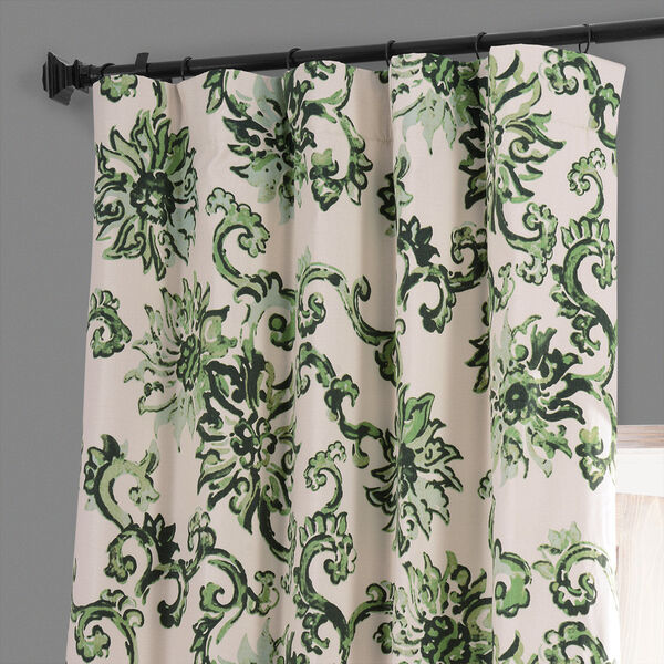 Indonesian Green Printed Cotton Blackout Single Panel Curtain, image 2