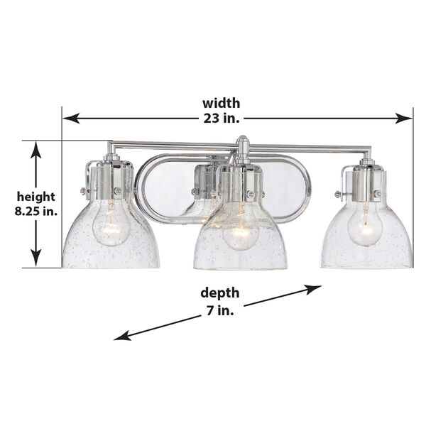 Chrome 8.5-Inch Three Light Bath Fixture with Clear Seeded Glass, image 2