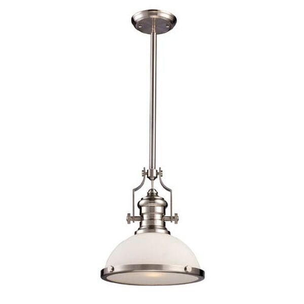 Chadwick Satin Nickel One-Light Pendant with Frosted Glass, image 1