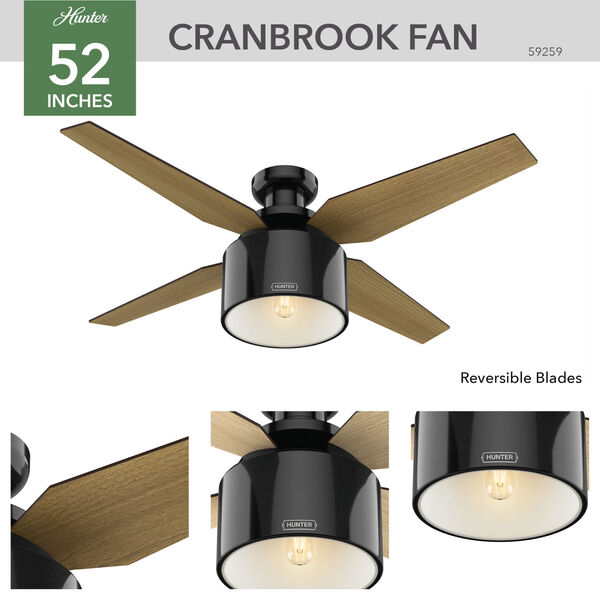 Cranbrook Gloss Black 52-Inch One-Light LED Ceiling Fan, image 4