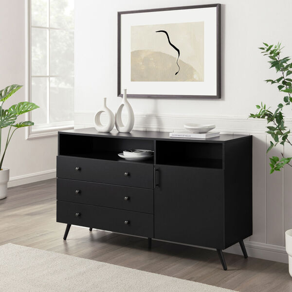 Asher Solid Black Three-Drawer One-Door Sideboard, image 4