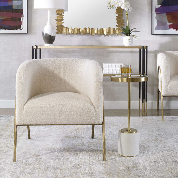 Jacobsen Off White and Gold Shearling Accent Chair, image 3
