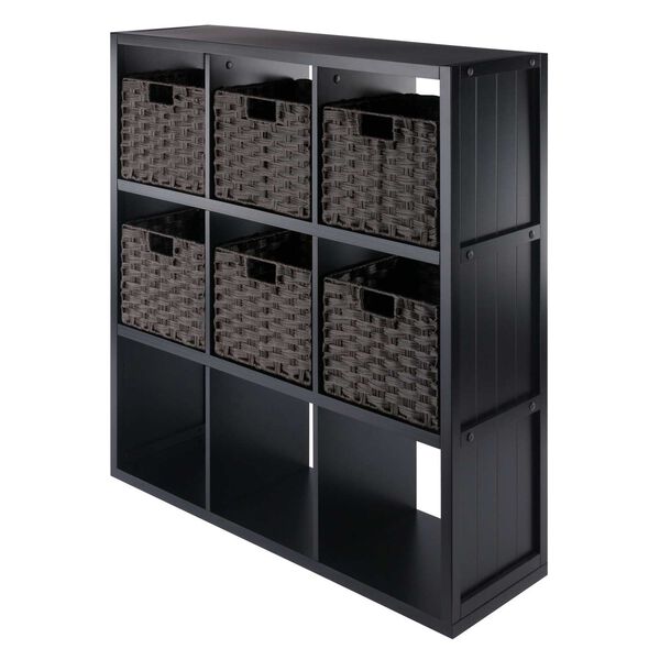 Timothy Black Chocolate Seven-Piece Storage Shelf with Six Foldable Woven Baskets, image 1