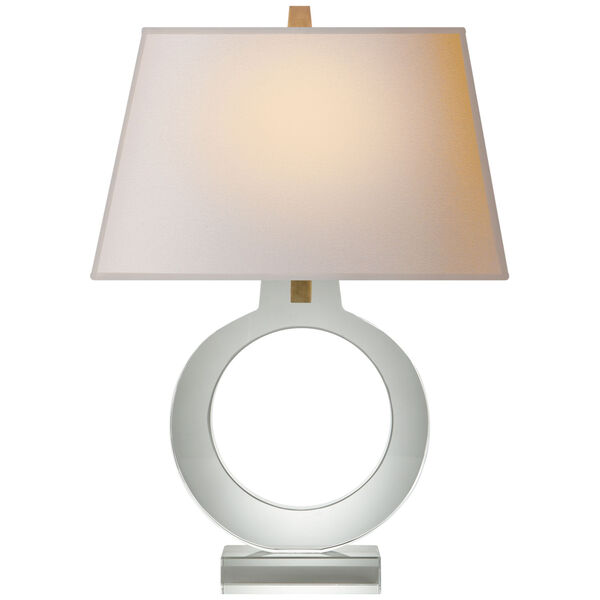 Ring Form Large Table Lamp in Crystal with Natural Paper Shade by Chapman and Myers, image 1