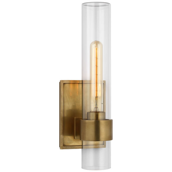 Presidio 14-Inch Outdoor Sconce in Hand-Rubbed Antique Brass with Clear Glass by Ian K. Fowler, image 1