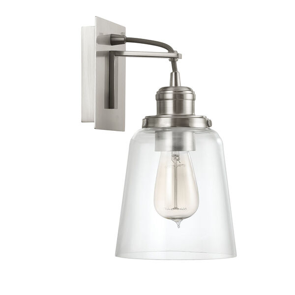 Brushed Nickel One-Light Wall Sconce with Clear Glass, image 1