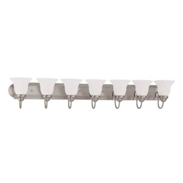 Ballerina Brushed Nickel Seven-Light Bath Fixture with Frosted White Glass, image 1