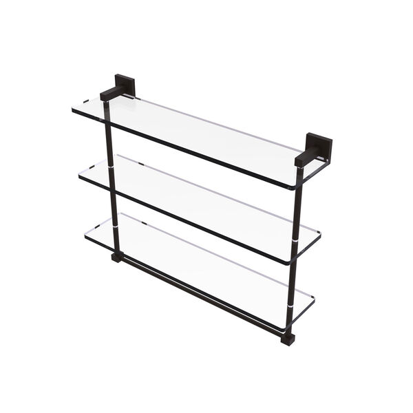 Montero Oil Rubbed Bronze 22-Inch Triple Tiered Glass Shelf with Integrated Towel Bar, image 1