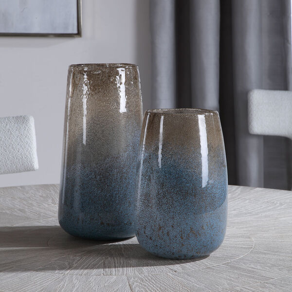Ione Taupe and Light Blue Glass Vases, Set of 2, image 1