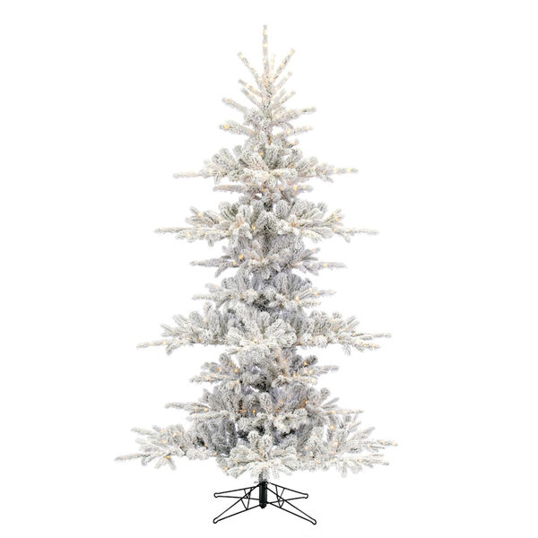 White 7.5 Ft. x 57 In. Flocked Yukon Artificial Christmas Tree with LED Lights, image 1