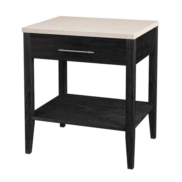 Mayfair Black One- Drawer Wood and Marble Nightstand, image 1
