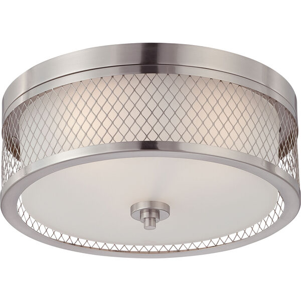 Nicollet Brushed Nickel Three-Light Drum Flush Mount with Frosted Glass Shade, image 1