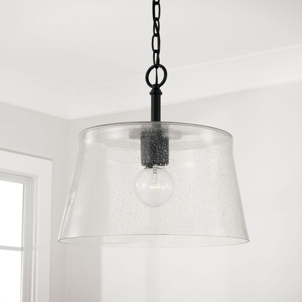 HomePlace Baker Matte Black One-Light Semi-Flush or Pendant with Clear Seeded Glass - (Open Box), image 3