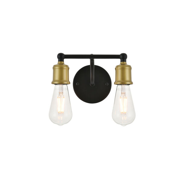 Serif Brass and Black Two-Light Wall Sconce, image 1