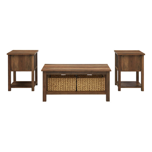 Rustic Oak Storage Coffee Table and Side Table Set, 3-Piece, image 6