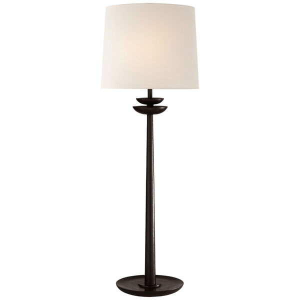 Beaumont Medium Buffet Lamp in Aged Iron with Linen Shade by AERIN, image 1
