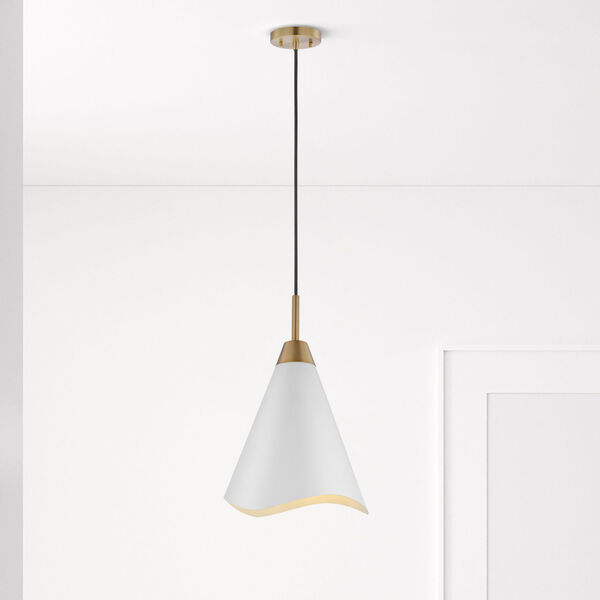 Tango Matte White and Burnished Brass 12-Inch One-Light Pendant, image 6