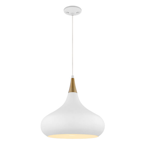 Phoenix Matte White and Burnished Brass 14-Inch One-Light Pendant, image 2