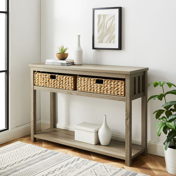 Driftwood Storage Entry Table with Rattan Baskets, image 3
