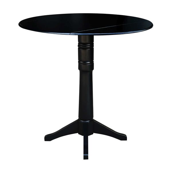 Black 42-Inch Round Dual Drop Leaf Pedestal Dining Table, image 1