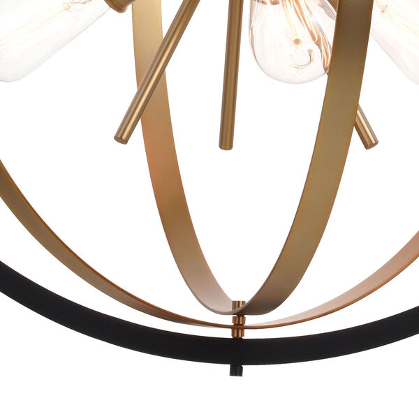 Estelle Natural Brass and Matte Black Six-Light Pendant, image 5
